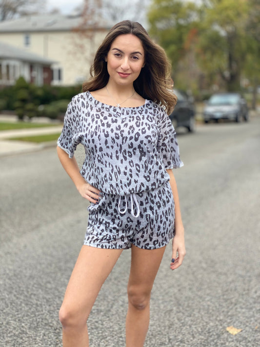 gray leopard 2 piece set