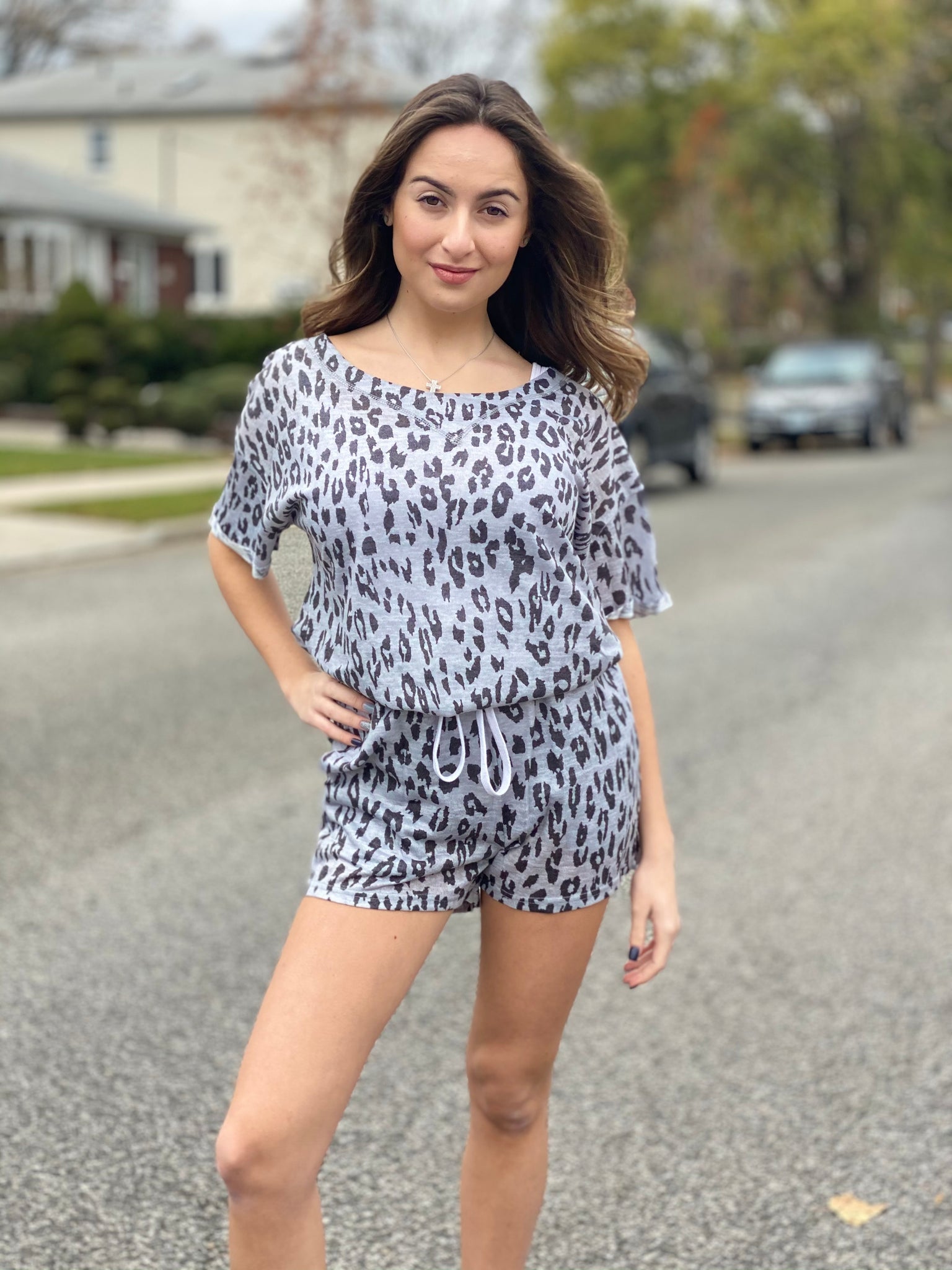 gray leopard 2 piece set