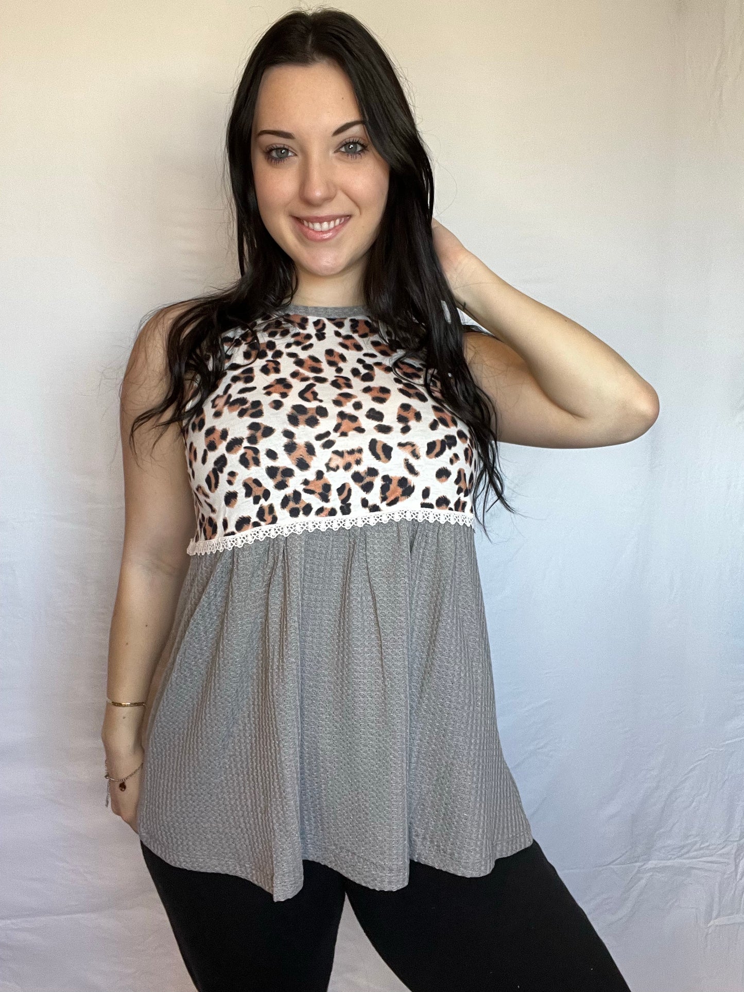 Grey and leopard flowy tank