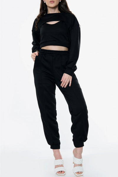 Cut Out Detail Top and Jogger 3 Piece Lounge Set