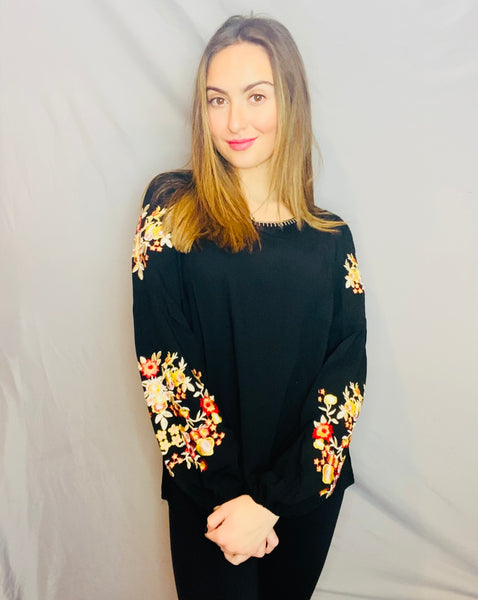 Floral Embroidery Long Sleeve Top