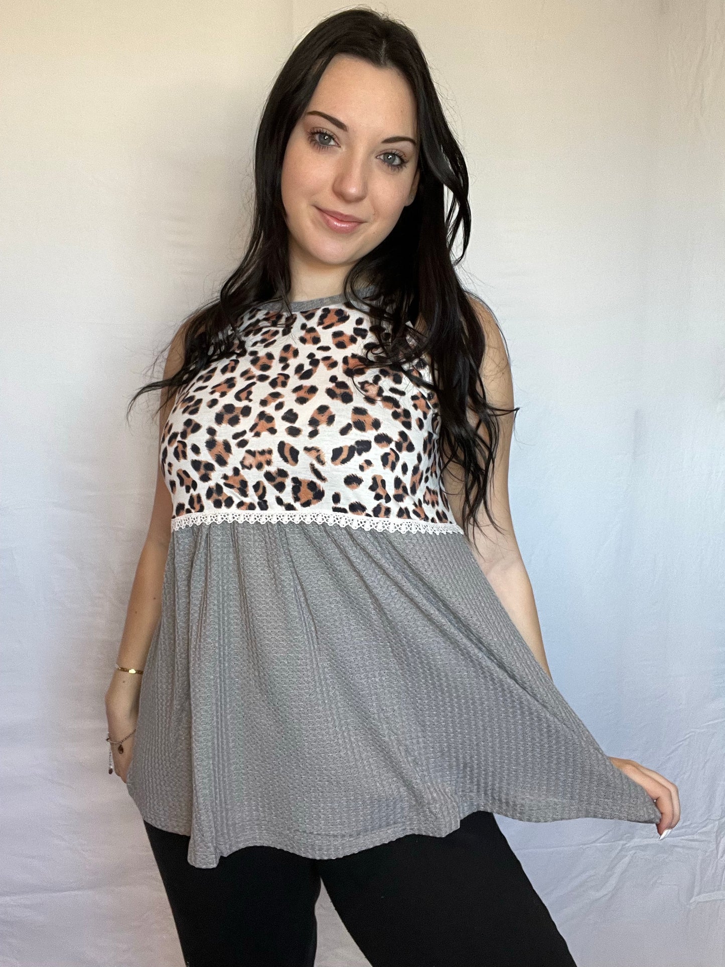 Grey and leopard flowy tank