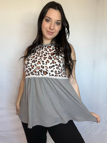 Grey and leopard flowy tank