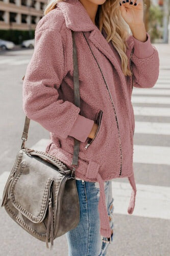 Pink Pocketed Sherpa Jacket