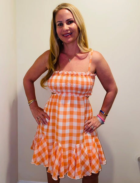 Checker Print Dress with Adjustable Straps