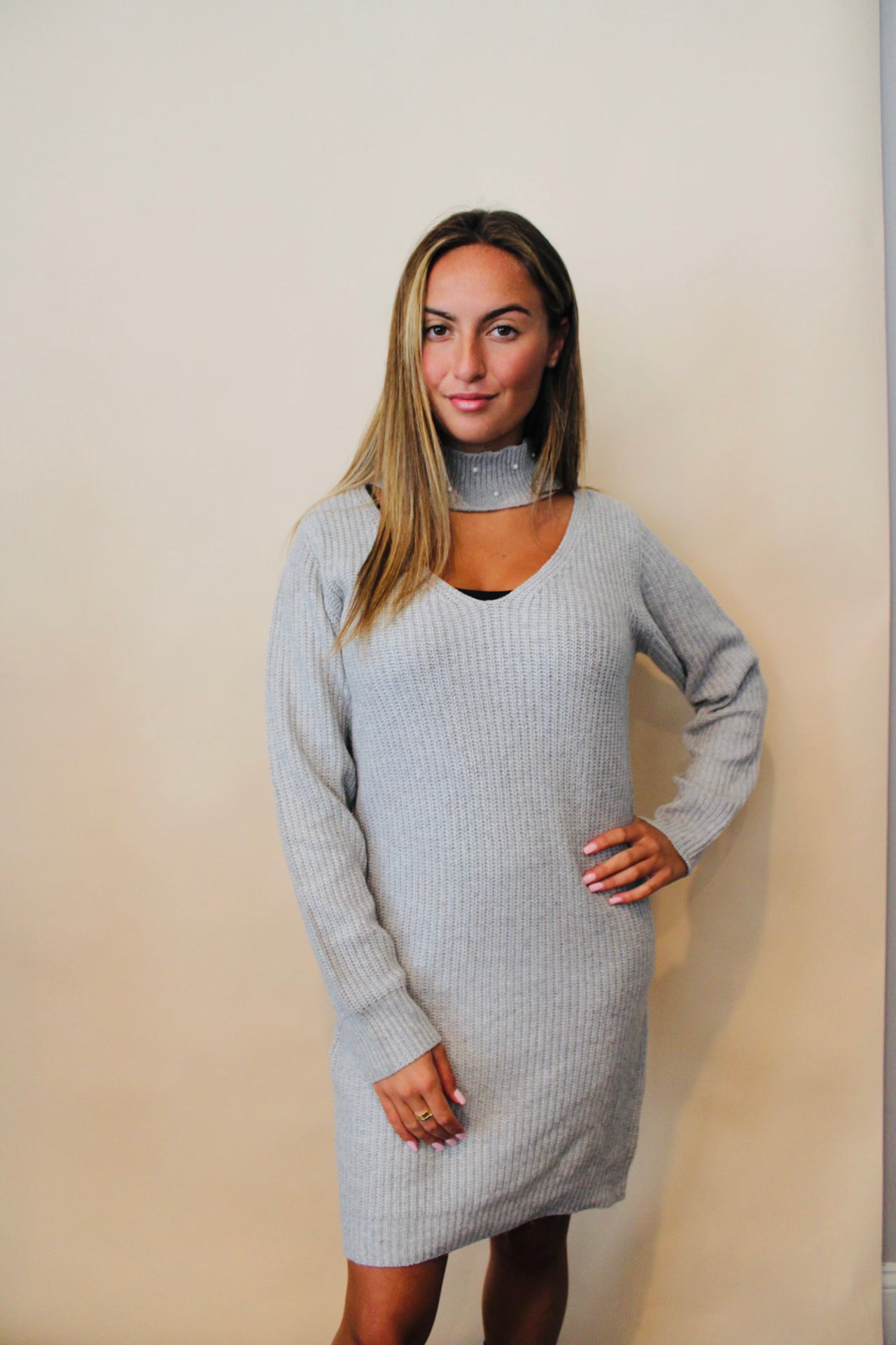 Sweater Dress With Pearl Detail